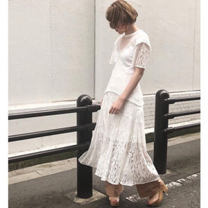 Snidel | Ivory White Lace Patchwork Mixed Media Dress